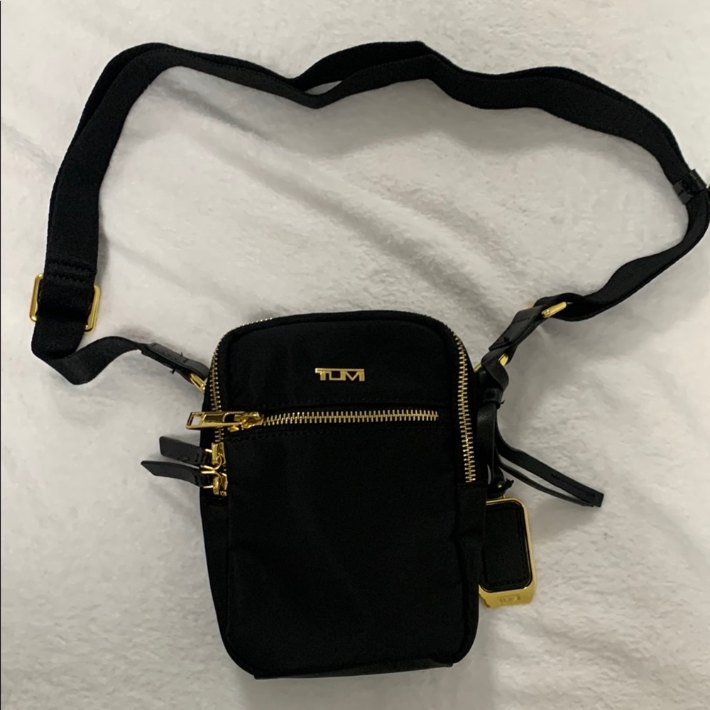 Tumi Black Crossbody Bag with Gold Accents